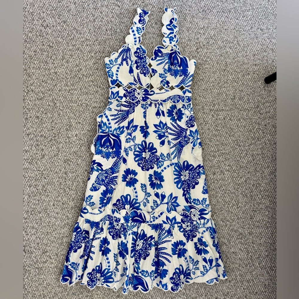 Farm Rio Floral Scallop-Edge Midi Dress